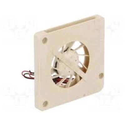 Ein quadratischer, beige Computerlüfter mit Kabeln auf der Rückseite. Der Lüfter ist für die Kühlung von Elektronikkomponenten.