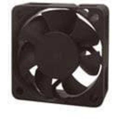 Ein schwarzer quadratischer Lüfter mit fünf Flügeln, oft in Computern verwendet, um Geräte kühl zu halten.