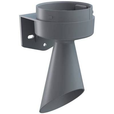 Ein grauer, trichterförmiger Halter aus Metall, der an der Wand montiert werden kann. Seine Form ermöglicht die Trocknung eines Schlauchs.