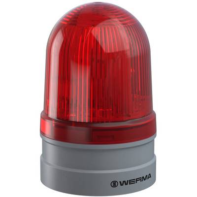 Rotes, blinkendes Warnlicht mit zylindrischer Form und einer grauen Basis, verwendet zur Signalisierung von Gefahr oder Alarm.