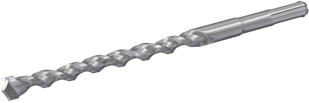 Ein silberner Bohrer mit spiralförmigem Design und sechskantigem Schaft, verwendet für präzises Bohren in harten Materialien.
