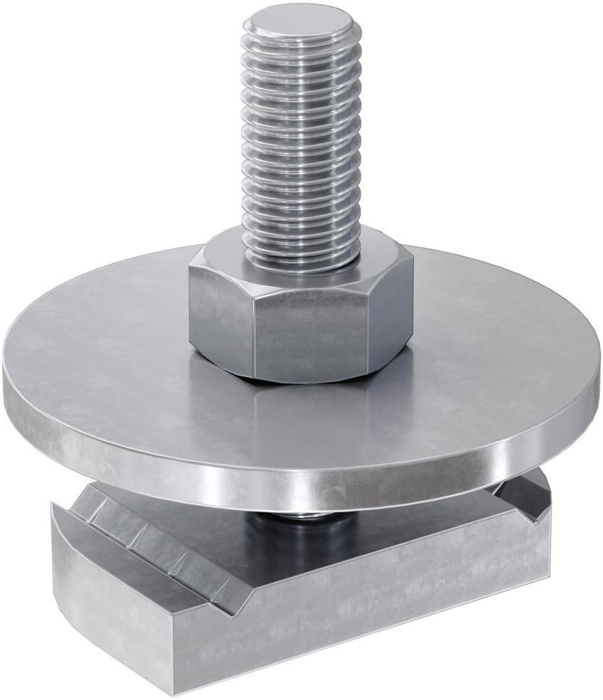 Metallverbindungselement mit Schraube, Mutter und flacher Scheibe. Veranschaulicht ein Bauteil zur Befestigung oder Montage.