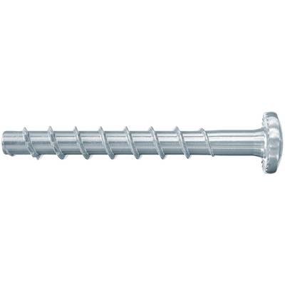 Metallschraube oder Dübel mit einer spiralförmigen Welle und flachem Kopf, horizontal auf weißem Hintergrund dargestellt.