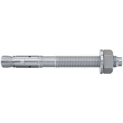 Metallurgischer Expansionsanker mit Gewindeschaft, geschlitzter Muffe und Sechskantmutter zur Befestigung von Vorrichtungen in Beton oder Mauerwerk.