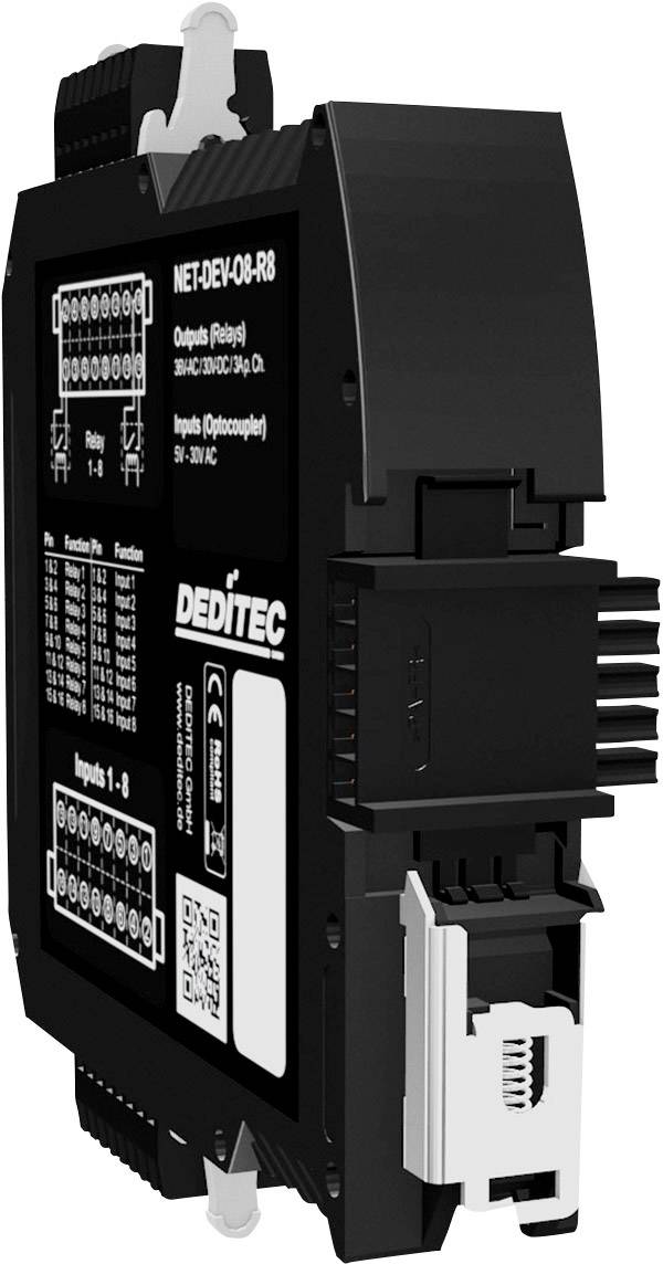 Elektronisches Modul zur Steuerung in industriellen Anwendungen, mit mehreren Anschlussmöglichkeiten und LED-Anzeigen zur Statusüberwachung.