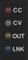 Vier farbige Kontrollleuchten auf einer vertikalen Anzeigetafel, beschriftet mit 'CC', 'CV', 'OUT' und 'LNK'.