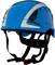 Blauer Schutzhelm mit verstellbarem Nackengurt und Kinnriemen, schwarz-weißen Akzenten, geeignet für Arbeitssicherheit.