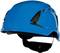 Blauer Schutzhelm in der Seitenansicht vor weißem Hintergrund. Der Helm hat eine glatte Oberfläche und Belüftungsschlitze.