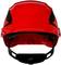 Roter Schutzhelm von vorne, mit schwarzem Kinnriemen, geeignet für Bau- oder Sicherheitsanwendungen.