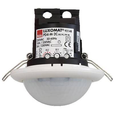 Bewegungsmelder mit der Bezeichnung 'LUXOMAT PD4-M-2C' für die Deckenmontage, geeignet für 230VAC und 50-60Hz, IP20 Schutzklasse.