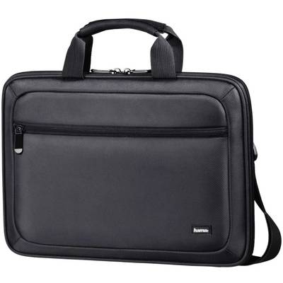 Dunkle Laptoptasche mit Tragegriffen und abnehmbarem Schultergurt. Eine äußere Reißverschlusstasche ist sichtbar.