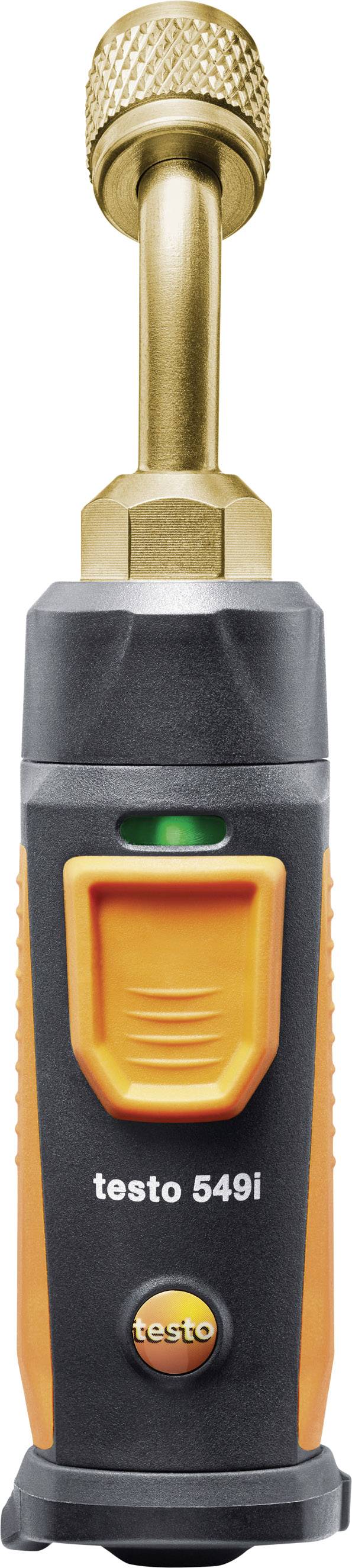 Digitales Manometer mit Messsensor und Display, verwendet zur Druckmessung in HVAC-Systemen. Orange-schwarzes Design mit 'testo 549i' Aufschrift.