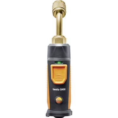 Druckmessgerät mit digitalem Display und Messkopf, markiert als 'testo 549i'. Kompaktes Design, vorwiegend in Schwarz und Orange.