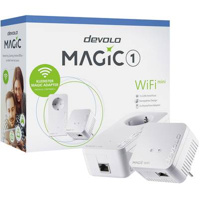 'Devolo Magic 1 WiFi mini' Starter Kit, bestehend aus einem Powerline-Adapter und einem kompakteren WiFi-Adapter. Powerline-Netzwerk kompatibel.