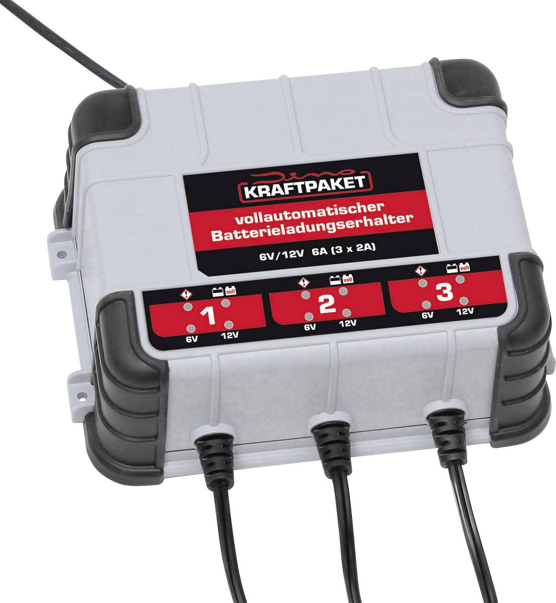 Dino KRAFTPAKET 136316 Automatikladegerät 6 V, 12 V 2 A 2 A Dino Batterieladegerät 6V12V, 4A mit Polklemmen und