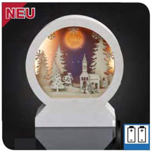 Thumbnail - Hellum 522907 LED-Szenerie Winterliche Kirche und Weihnachtsmann Warmweiß LED Weiß Indirekter Lichtaustritt, mit 3D-Effe...