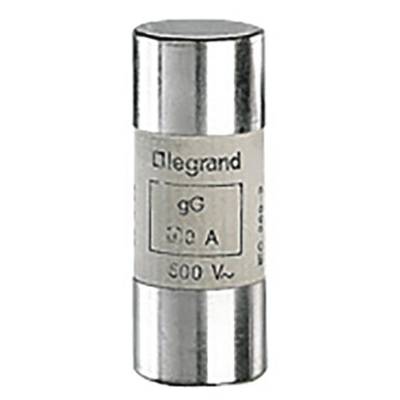 Metallsicherungseinsatz mit der Aufschrift 'legrand', Typ 'gG', Nennstrom '10 A', Spannung '500 V~', zylindrische Form.