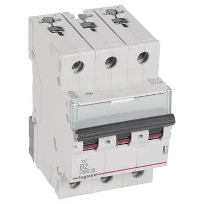 Dreipoliger Leistungsschutzschalter mit Aufschrift 'B2', dient zum Schutz elektrischer Schaltungen vor Überlastung und Kurzschluss.