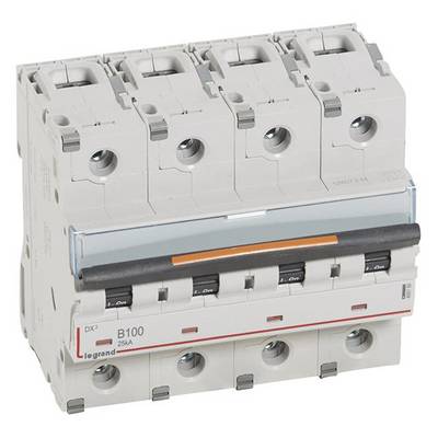 'Legrand B100 250A' Leistungsschalter mit vier Einheiten, geeignet für die elektrische Sicherheit und Stromverteilung in Industrieanlagen.