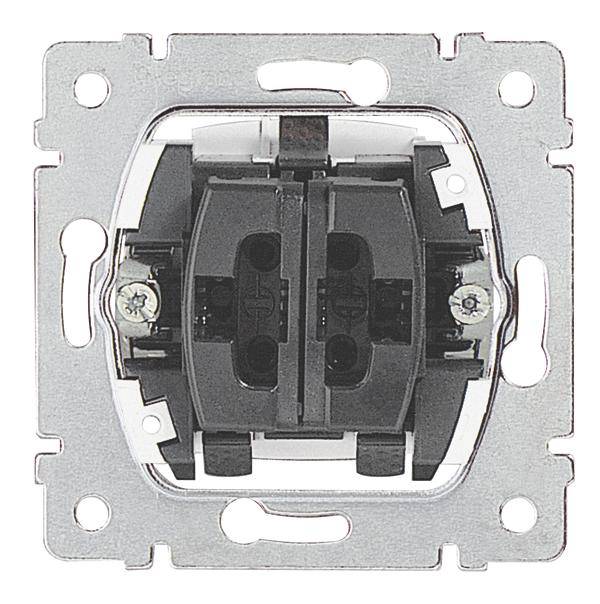 Foto eines elektrischen Schalters in der Wandmontageeinheit, mit zwei Schrauben und Befestigungslöchern zu sehen.