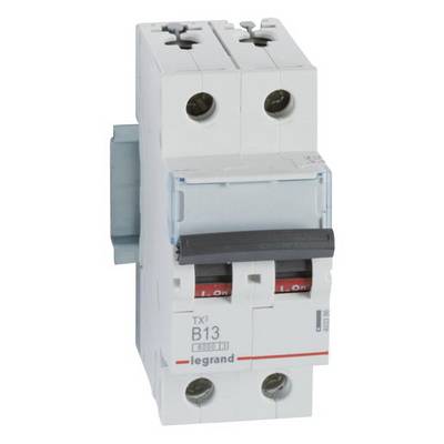 Ein zweipoliger Schutzschalter des Typs B13 von Legrand, geeignet für elektrische Installationen zum Schutz vor Überlast und Kurzschluss.