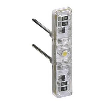 Ein transparenter Sicherungsstecker mit mehreren Sicherungen in einem Kunststoffgehäuse. Zwei Metallstifte ragen seitlich heraus.