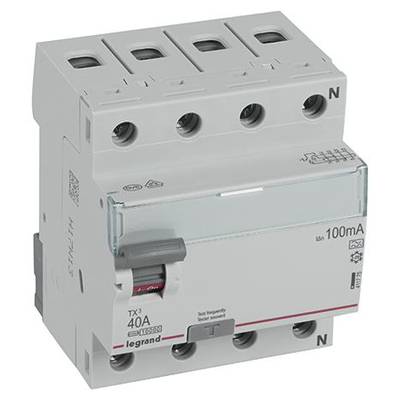 Schalter mit vier Anschlüssen, markiert mit '40A' und '100mA', schützt elektrische Stromkreise durch Unterbrechung bei Überlastung.