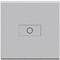 Ein quadratischer, silberner Lichtschalter mit einem Kreis in der Mitte, der einen ein- und ausschaltbaren Schalter darstellt.