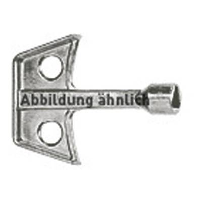 Metallschlüssel mit zwei Löchern und sechskantiger Spitze für die Inbetriebnahme von Geräten oder Maschinen. Text 'Abbildung ähnlich'.