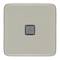 Grauer, quadratischer Lichtschalter mit kleinem schwarzen Quadrat in der Mitte, glatt und modern gestaltet.