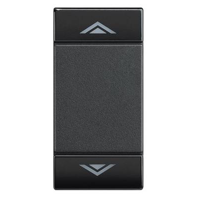 Schwarzer Wandschalter mit zwei blauen Pfeilen, zeigt Aufwärts- und Abwärtsfunktionen zur Steuerung elektrischer Geräte.