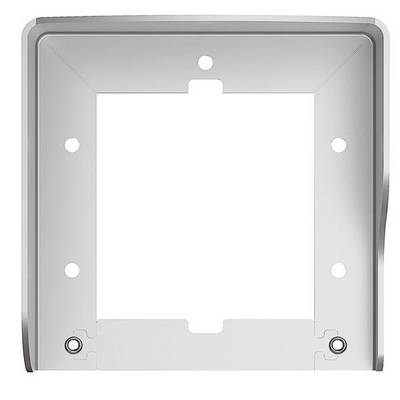 Kunststoff-Außenrahmen mit rechteckiger Aussparung und mehreren Löchern zur Befestigung. Silberne Farbe, quadratische Form.