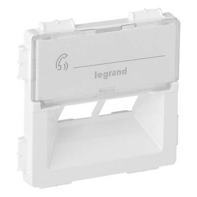 Weiße Legrand-Telefonbuchse mit Öffnung unten und Telefonsymbol oben links.