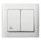 Doppelschalter mit Beschriftung 'IP44', geeignet für feuchte Umgebungen. Rechteckiges, weißes Design; übersichtlich und funktional.