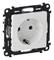 Weiße Steckdose in einem schwarzen Rahmen, frontal abgebildet. Sie ist für die Wandmontage bestimmt.