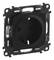 Schwarze Steckdose im Metallrahmen, geeignet für Wandmontage.