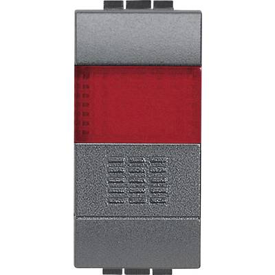 Elektronischer Schalter mit grauem Gehäuse und einem großen roten Lichtfenster in der Mitte, ohne sichtbaren Text oder Symbole.
