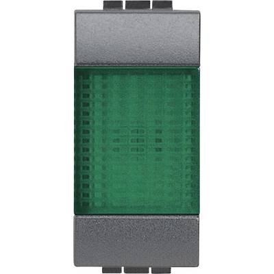Grüner Leuchtknopf mit rechteckiger Form, umgeben von grauem Rahmen. Verwendet zur Steuerung oder Anzeige in elektronischen Geräten.