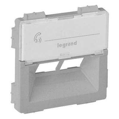 Ein modulares Bauteil von Legrand mit Telefonhörer-Symbol auf weißem Hintergrund, geeignet für Kabelmanagement in Gebäuden.