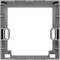 Kunststoffgehäuserahmen, quadratisch, grau, mit speziellen Öffnungen und Clips zum Einbau von elektrischen Komponenten.