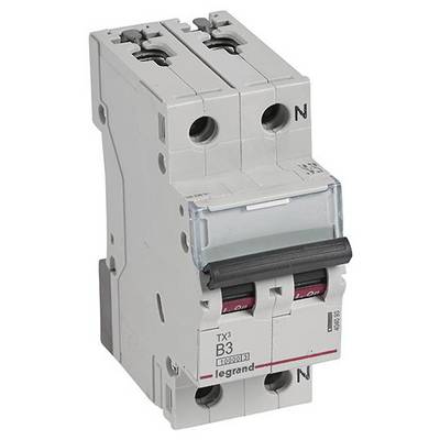 Ein zweipoliger Schutzschalter von der Marke Legrand, geeignet für elektrische Installationen.