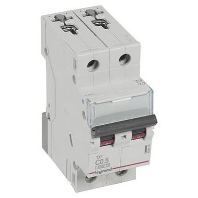 Ein zweipoliger Leistungsschalter von Legrand mit Modellnummer TX C0.5, geeignet für elektrische Sicherheitsanwendungen.
