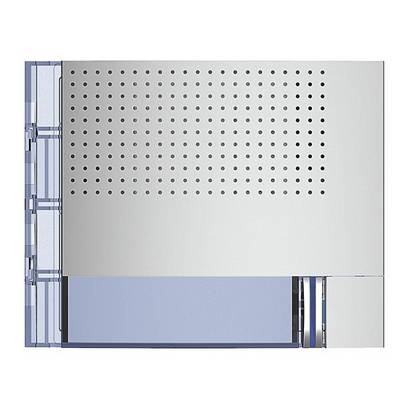 Metallgehäuse mit Lüftungslöchern, seitliche Abdeckung aus transparentem Kunststoff, darunter blaue Elemente sichtbar.