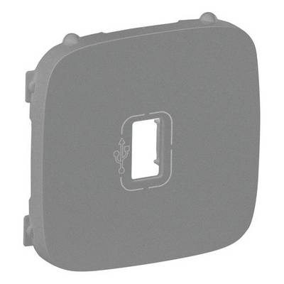Graue Abdeckung mit USB-Symbol in der Mitte, geeignet für Wandsteckdosen.