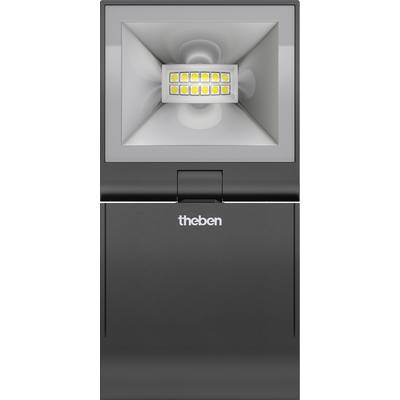 Ein schwarzer LED-Strahler von Theben mit 12 gelben LED-Lichtern, präsentiert frontal.