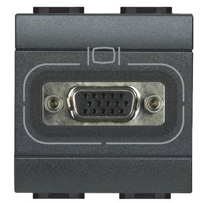 Nahaufnahme eines VGA-Anschlusses in einem grauen Gehäuse. Der Anschluss zeigt 15 Pins in drei Reihen.