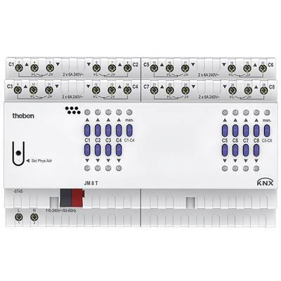 'KNX-Schaltaktor Theben JM 8 T' mit acht kanalselektiven Tasten C1-C8 und Kontrollleuchten, zur Steuerung von elektrischen Lasten.