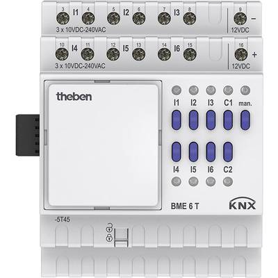 Ein KNX-Schaltaktor der Marke Theben mit sechs blauen Tasten für die manuelle Steuerung, geeignet für Hausautomatisierungssysteme.