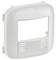 Ein weißer Kunststoffrahmen mit rechteckiger Öffnung und Lüftungsschlitzen unten.