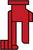 Rotes, stilisiertes Symbol einer sitzenden Figur mit erkennbaren klaren geometrischen Formen.